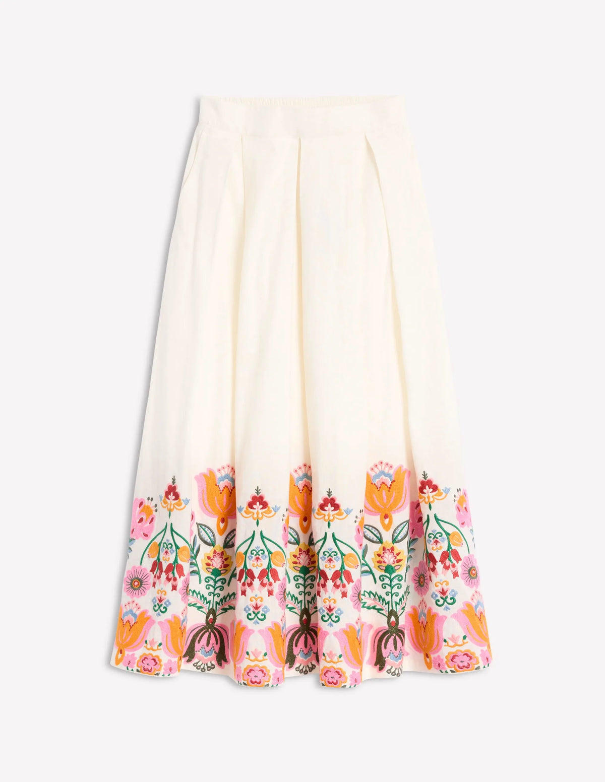 Verity Embroidered Linen Skirt-Ivory