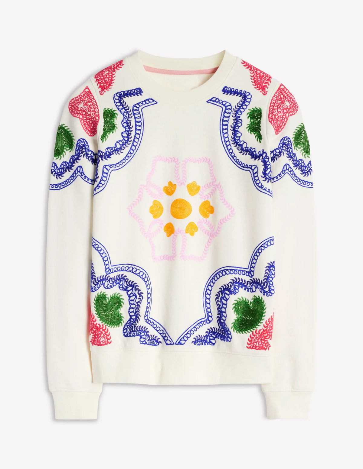 Hannah Embroidered Sweatshirt-Ivory, Geo Stitch