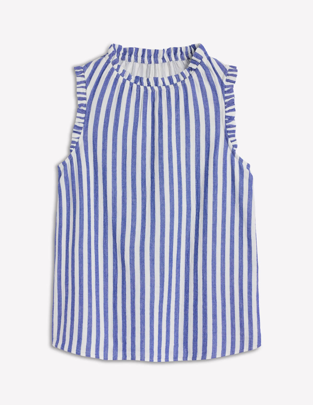 Sophie Ruffle Double Cloth Top-Bright Blue Stripe
