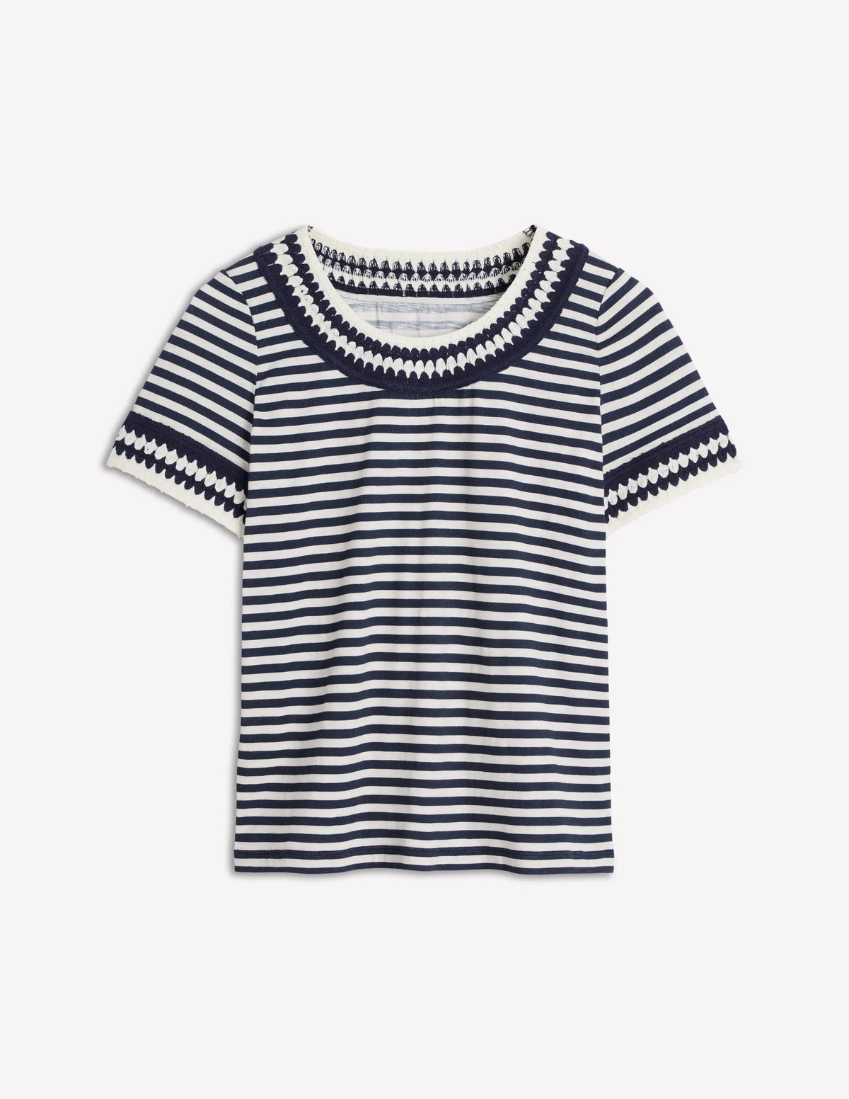 Fae Crochet T-shirt-Ivory, Navy