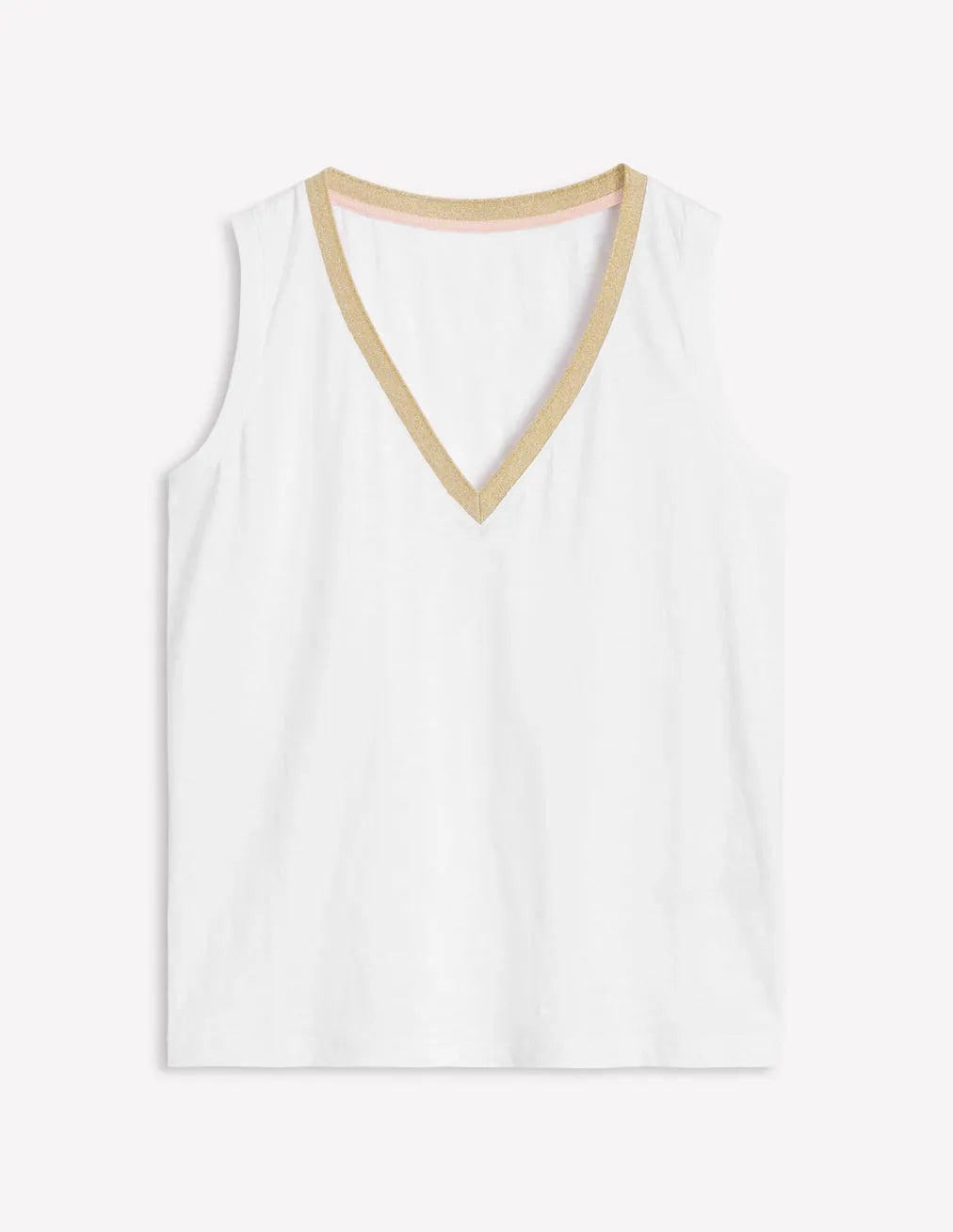 Metallic Trim V Neck Vest-White