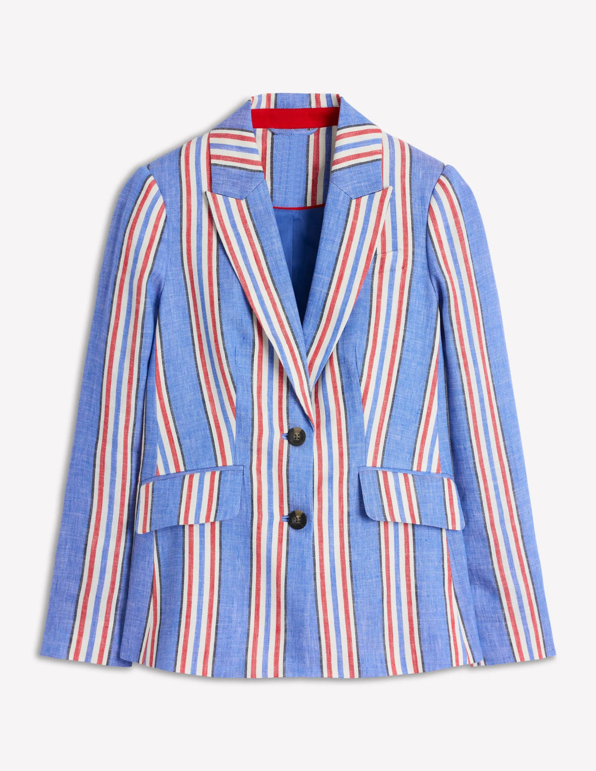 Stamford Linen Blazer-Peacock Plume, Red Stripe