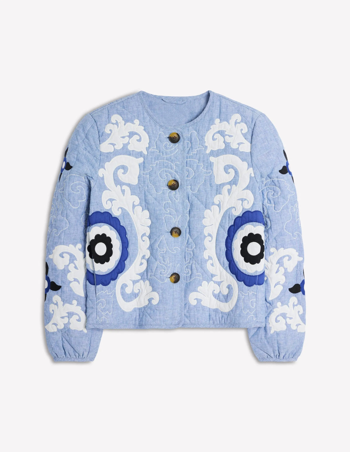 Chelsea Embroidered Jacket-Grey Blue Chambray