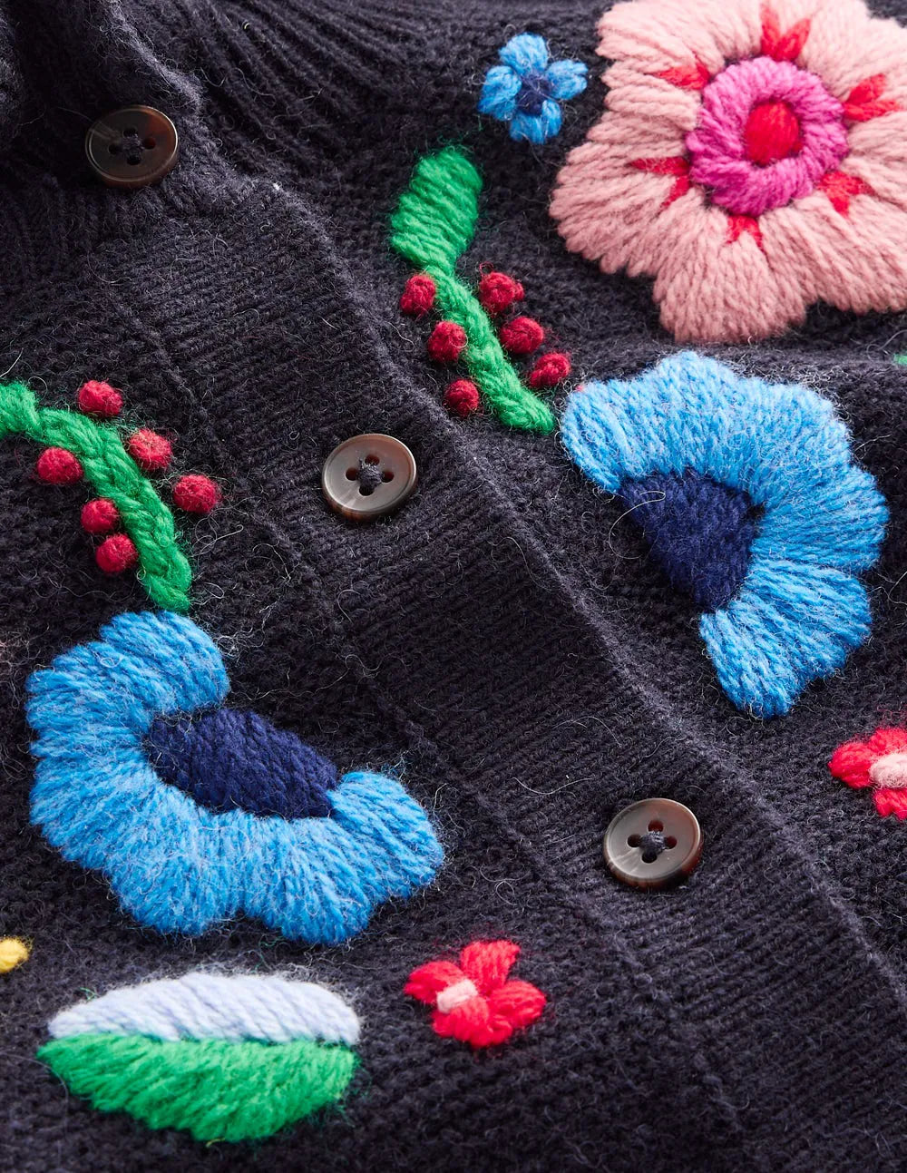 Embroidered Frill Cardigan-Navy