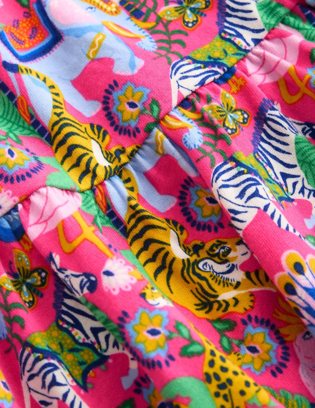 Clover Bow Back Jersey Dress-Flamingo Pink Jungle Animals