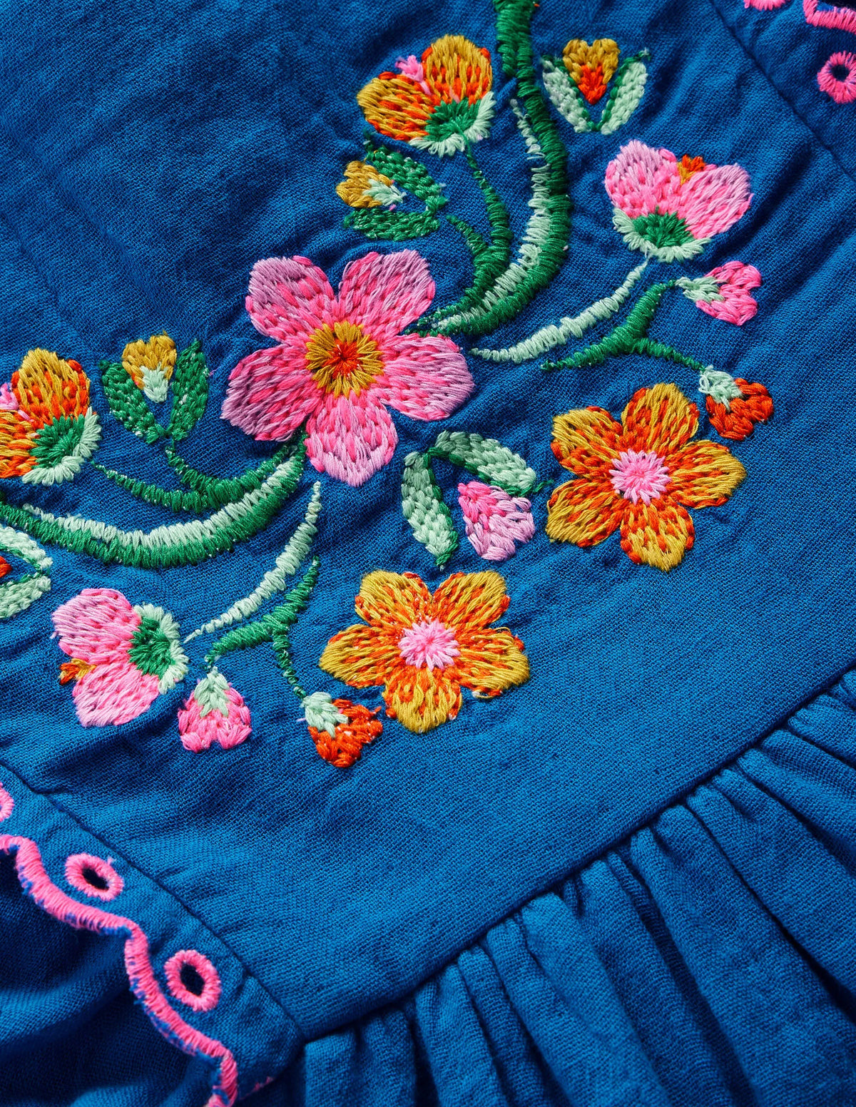 Embroidered Woven Dress-Kingfisher Blue