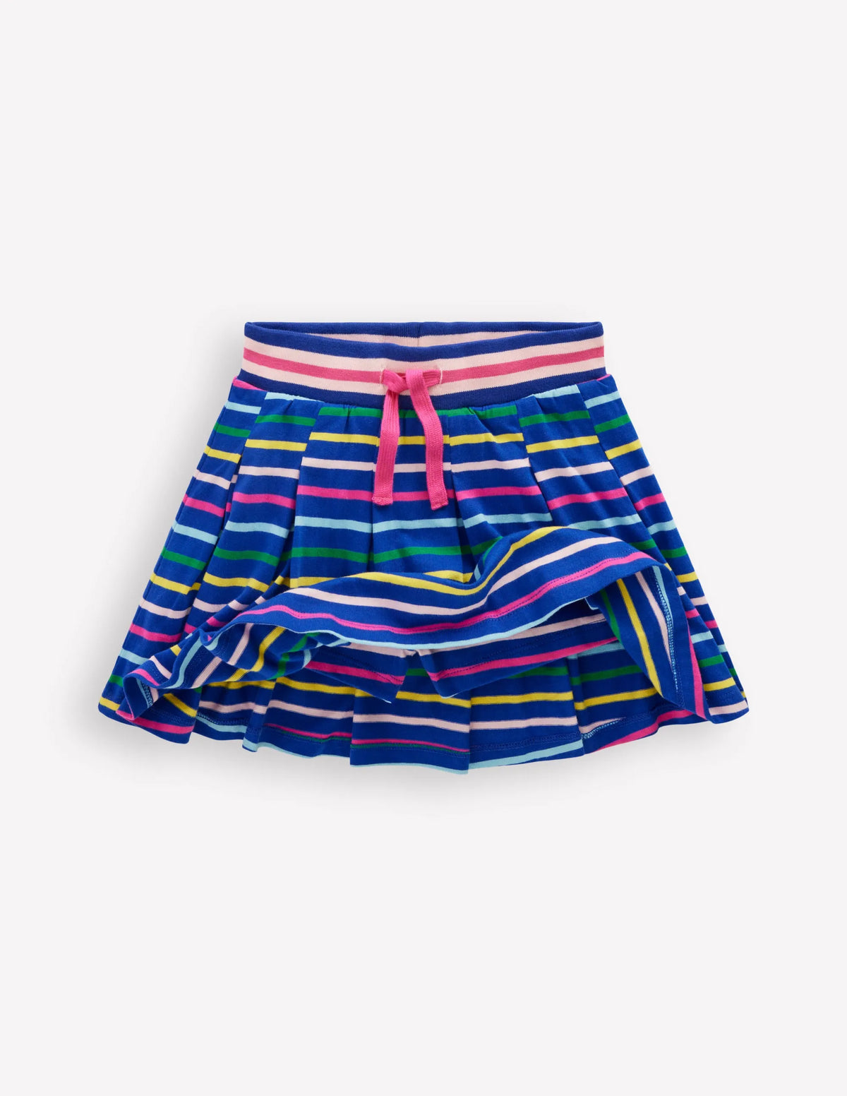 Pleated Jersey Skort-Navy Rainbow Stripe