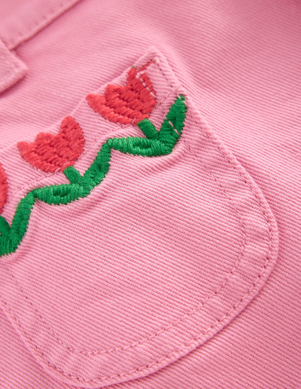 Patch Pocket Shorts-Pink Embroidered Denim