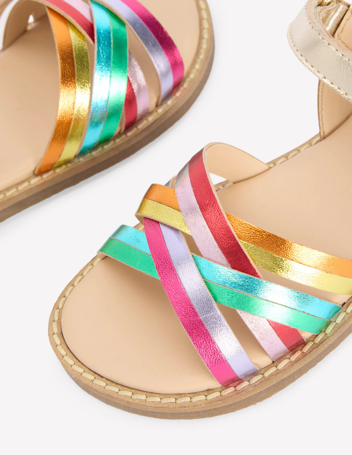 Crossed Leather Sandals-Rainbow metallic