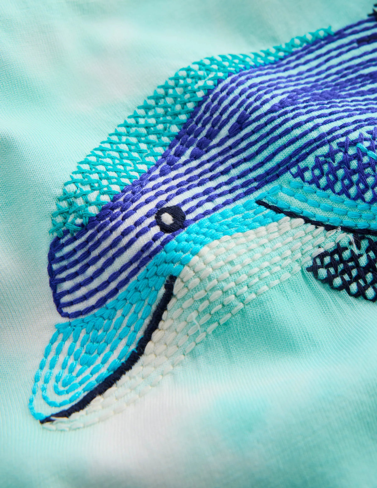 Puff Sleeve Superstitch Top-Blue Dolphins