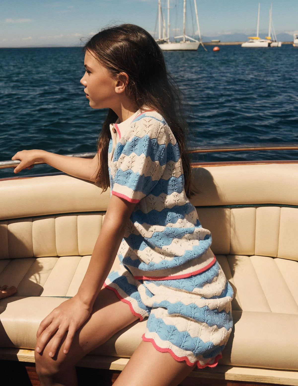 Knitted Shorts-Wave Blue/ Ecru Marl