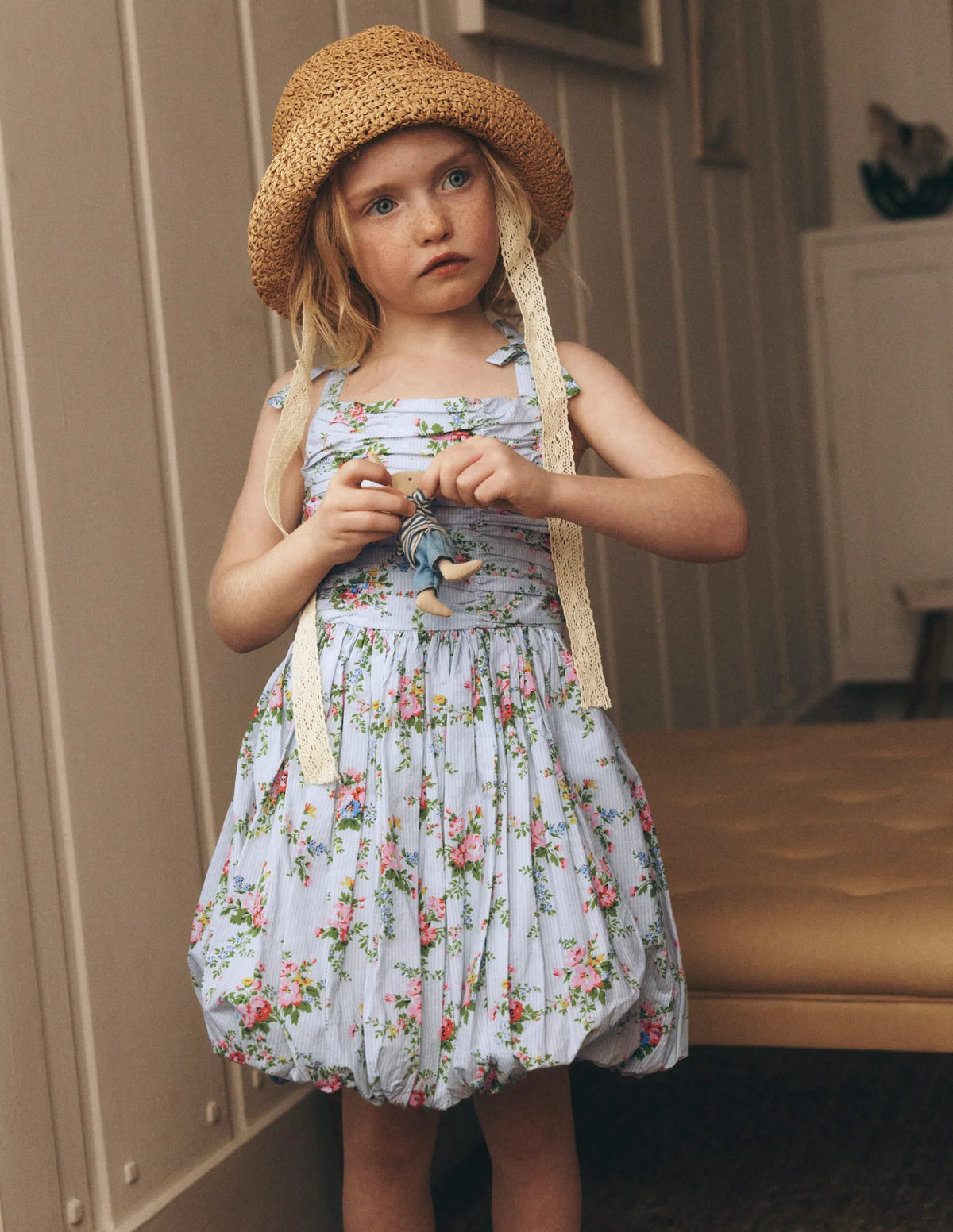 Ruched Bodice Bubble Dress-Vintage Floral