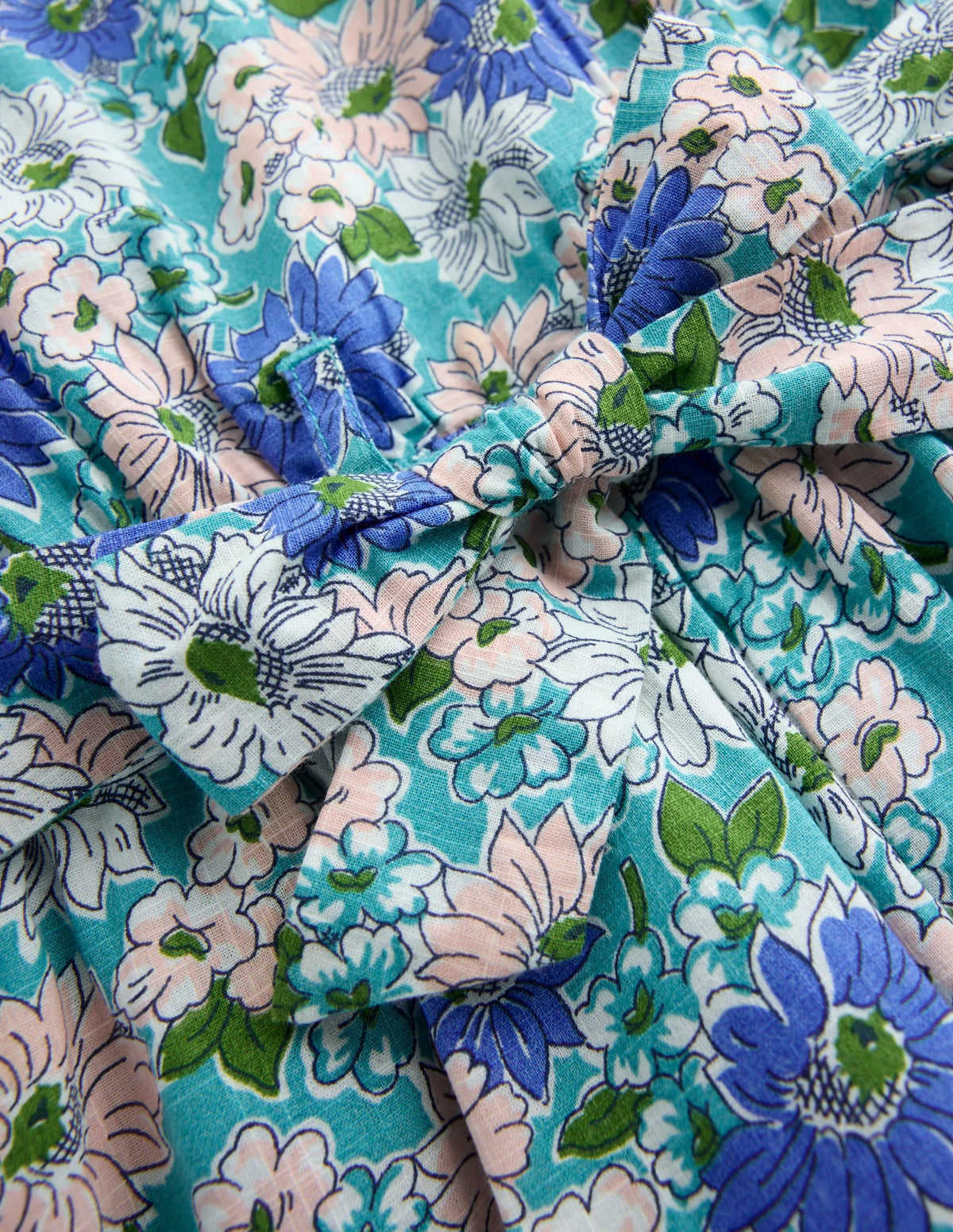 Tie Waist Woven Playsuit-Blue Floral