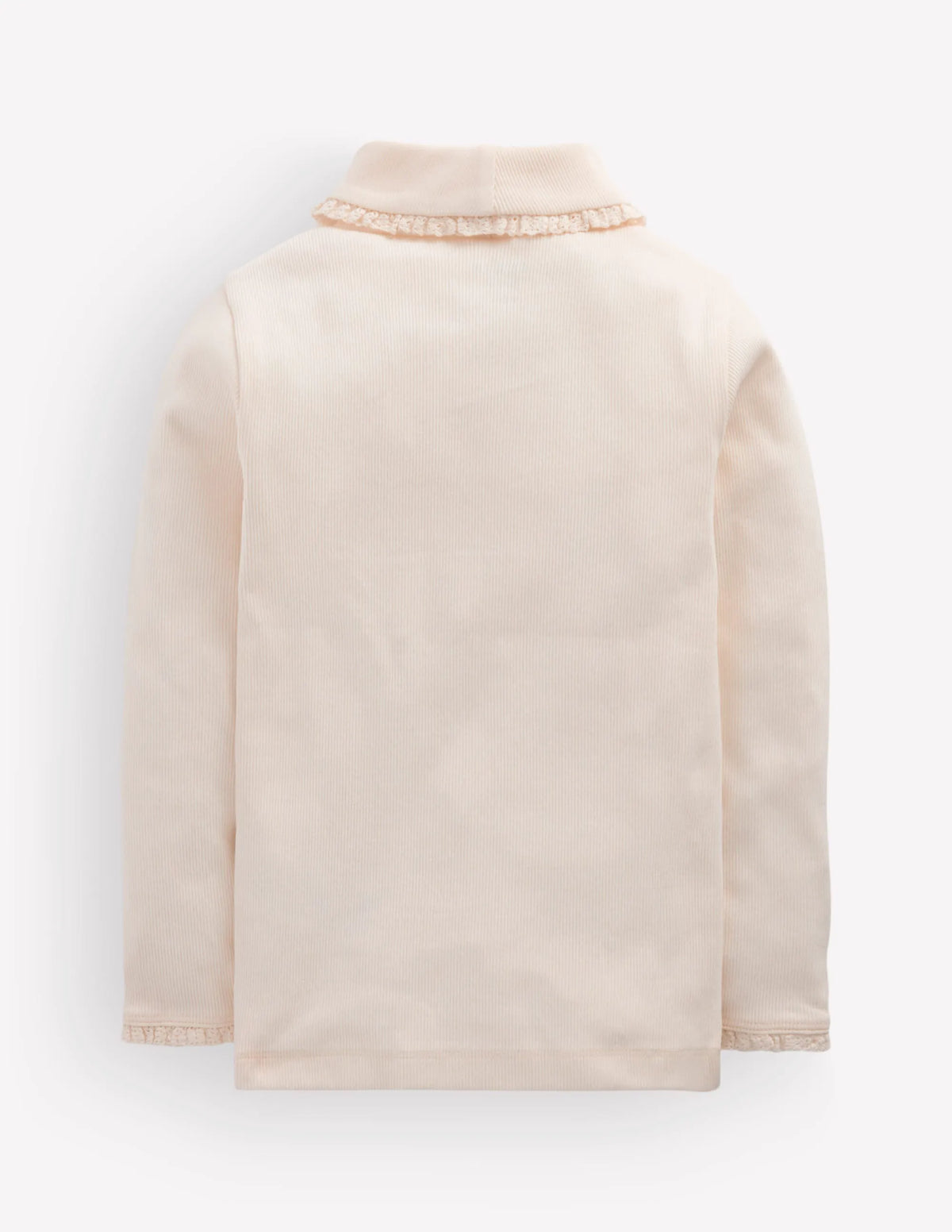 Lace Trim Roll Neck Top-Ivory