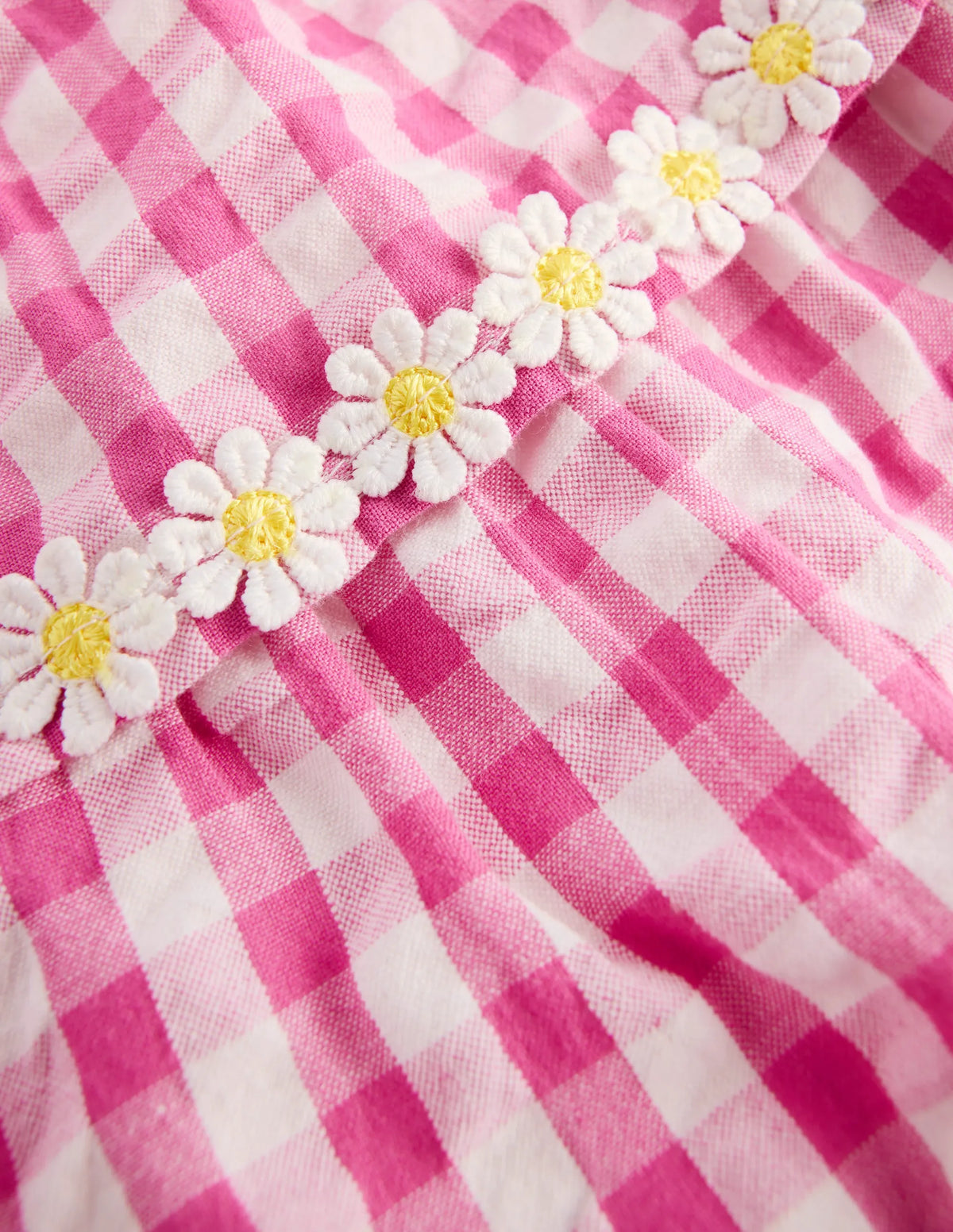 Tiered Woven Dress-Pink Gingham Daisies