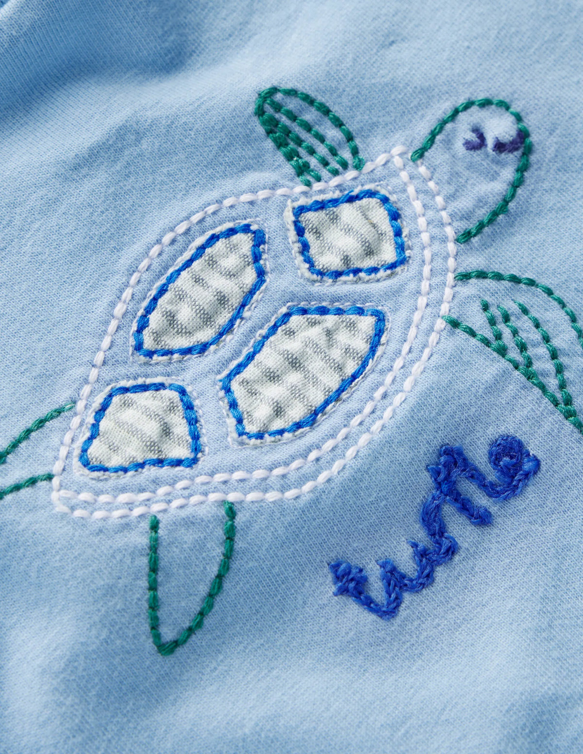 Short Sleeve Logo T-Shirt-Blue Turtle Chain Stitch
