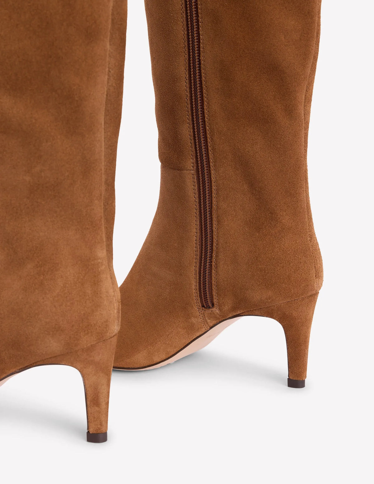 Straight Leg Heeled Boots-Cognac Suede
