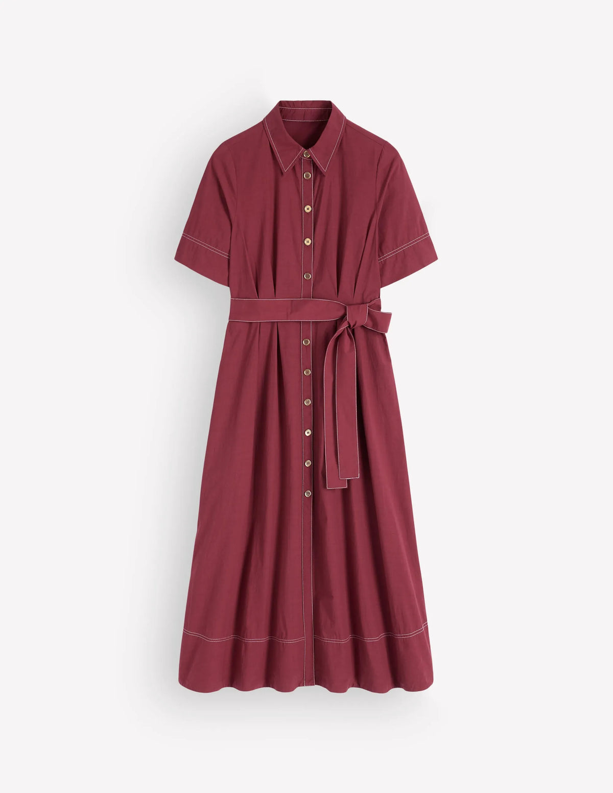 Sarah Cotton Midi Shirt Dress-Rich Chestnut