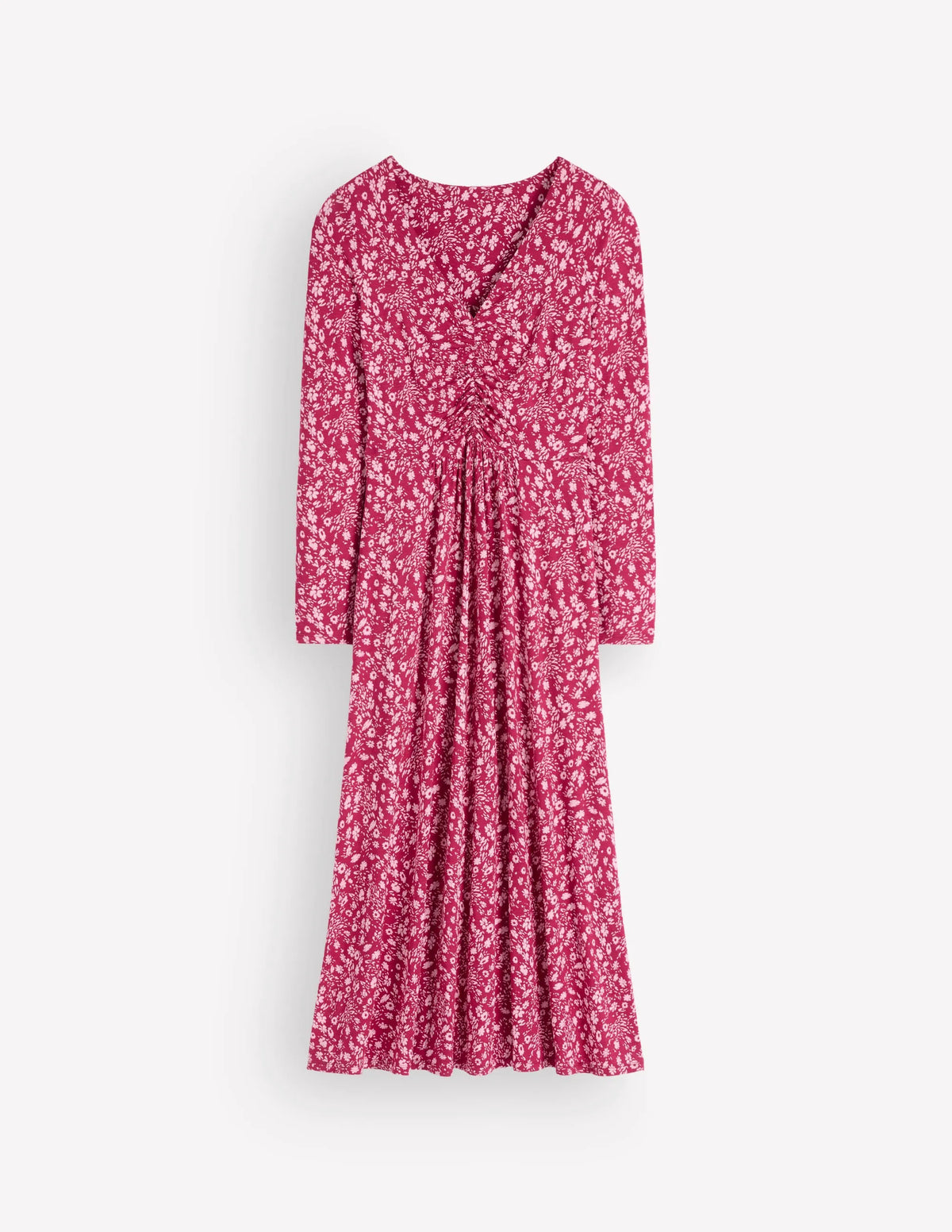 Jasmine Ruched Jersey Dress-Sweet Cherry, Scattered Flora