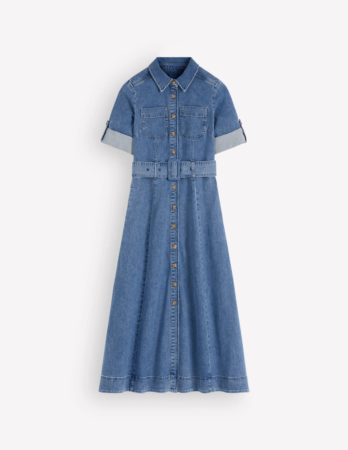 Denim Midi Shirt Dress-Light Vintage