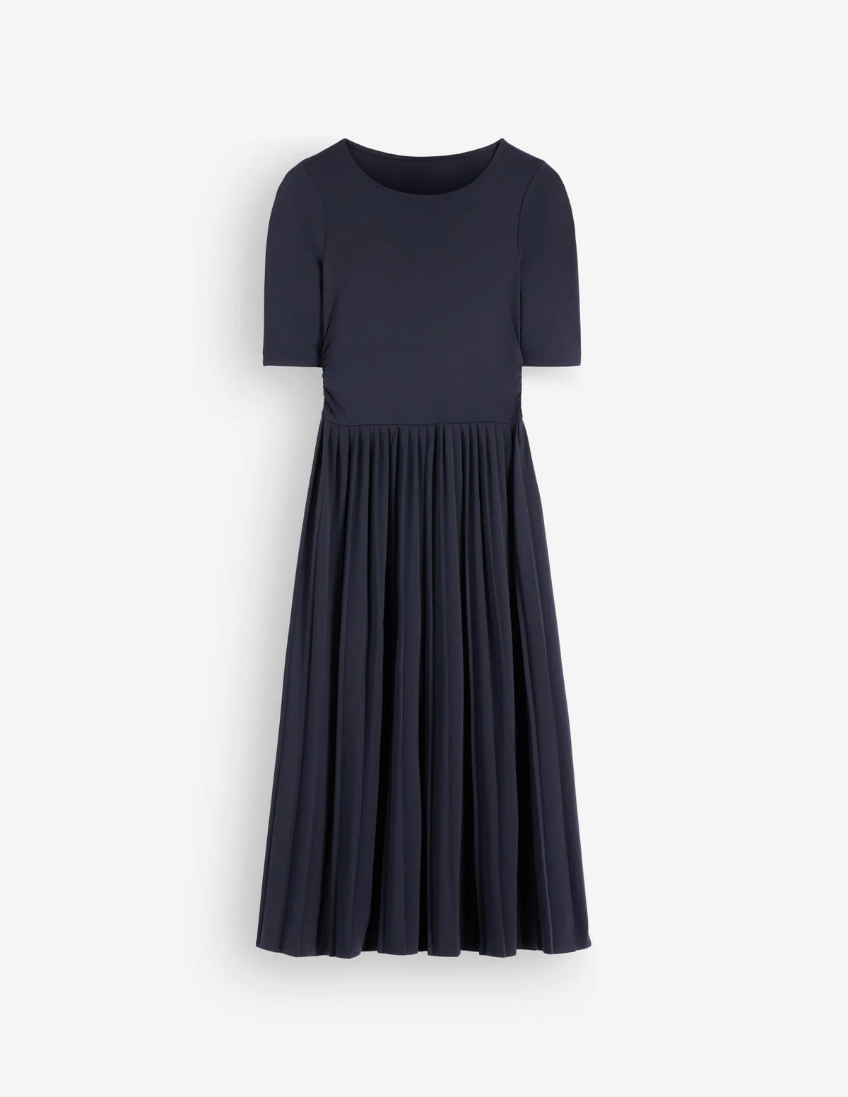 Pleated Jersey Midi Dress-Navy