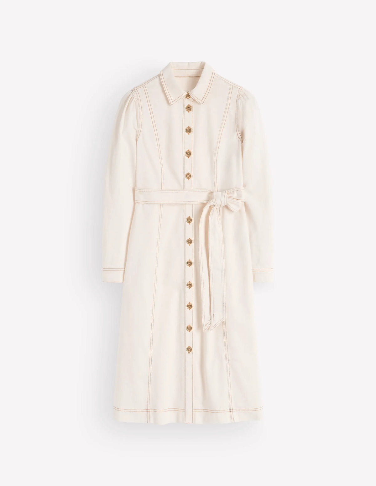 Belted Denim Midi Dress-Ecru Denim
