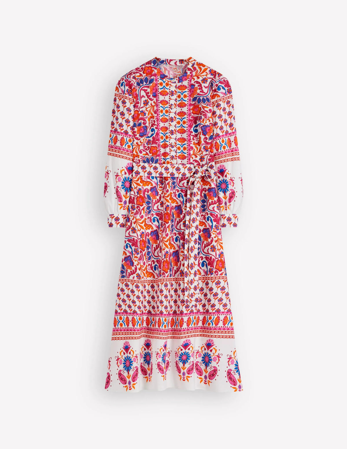 Ava Cotton Midi Dress-Pink Flourishing Meadow Border