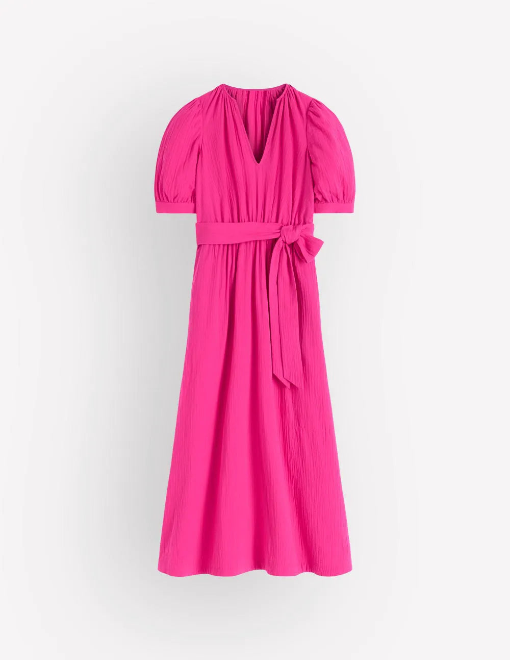 Double Cloth Puff Sleeve Dress-Bright Pink