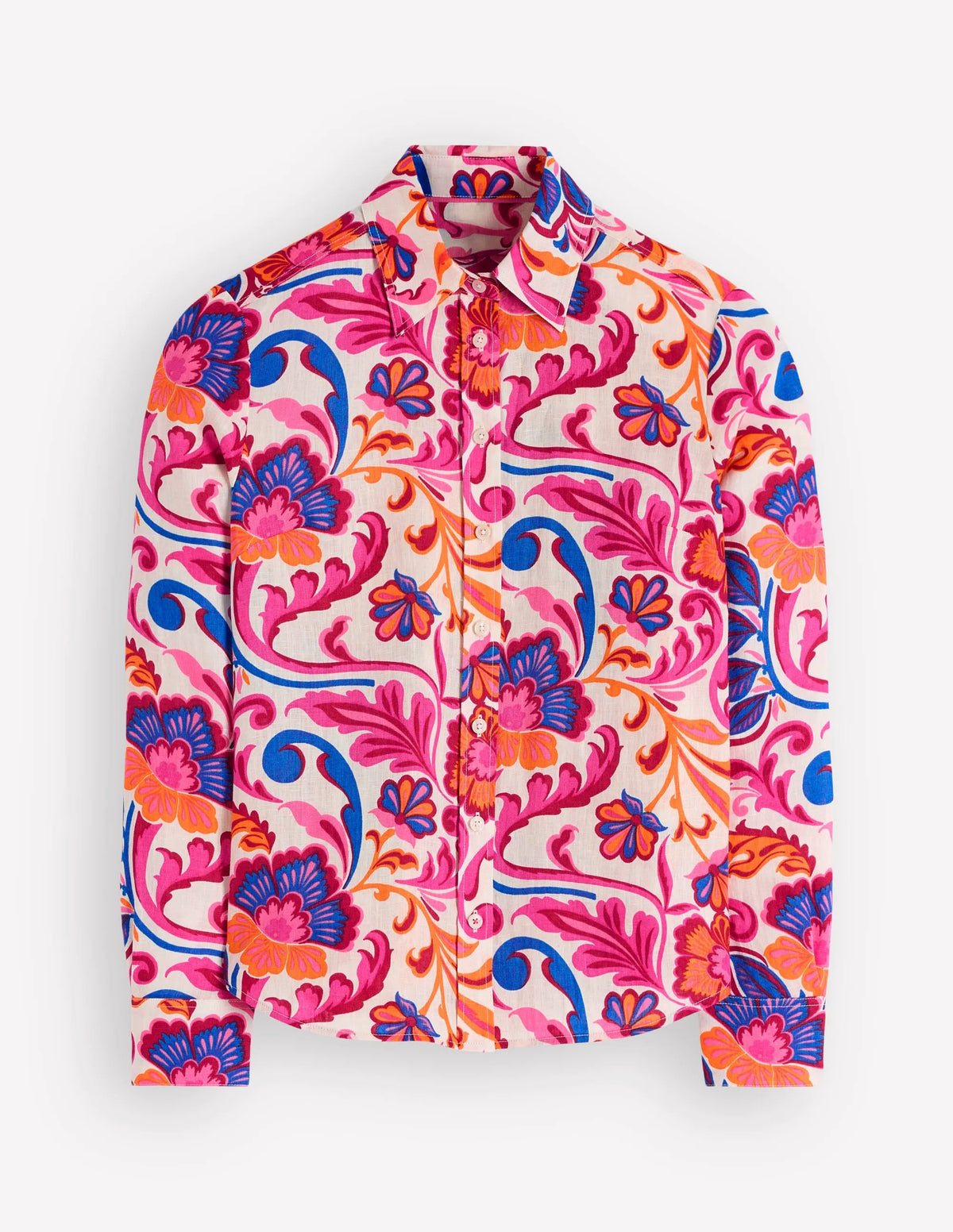Sienna Linen Shirt-Pink Punch, Flourishing Meadow
