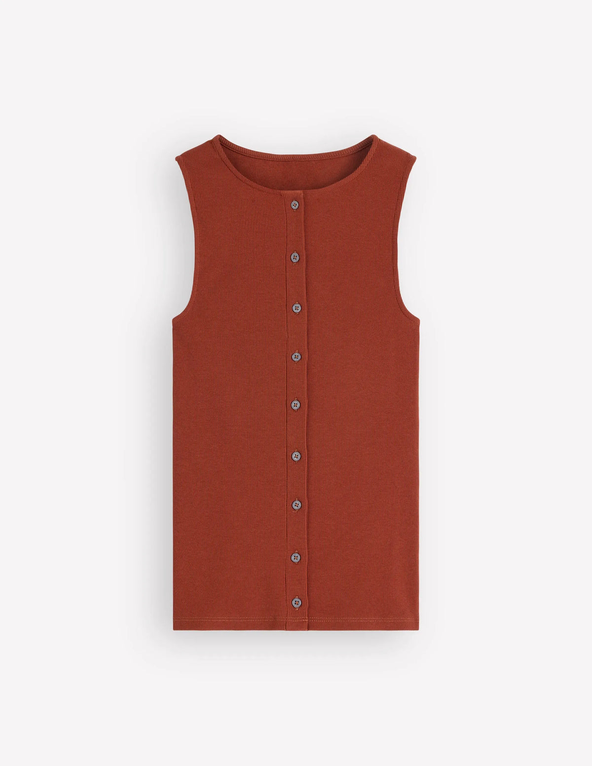 Evie Button Through Rib Vest-Burnt Orange