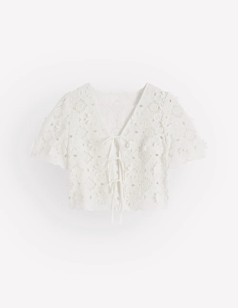 Tie Front Lace Top-White