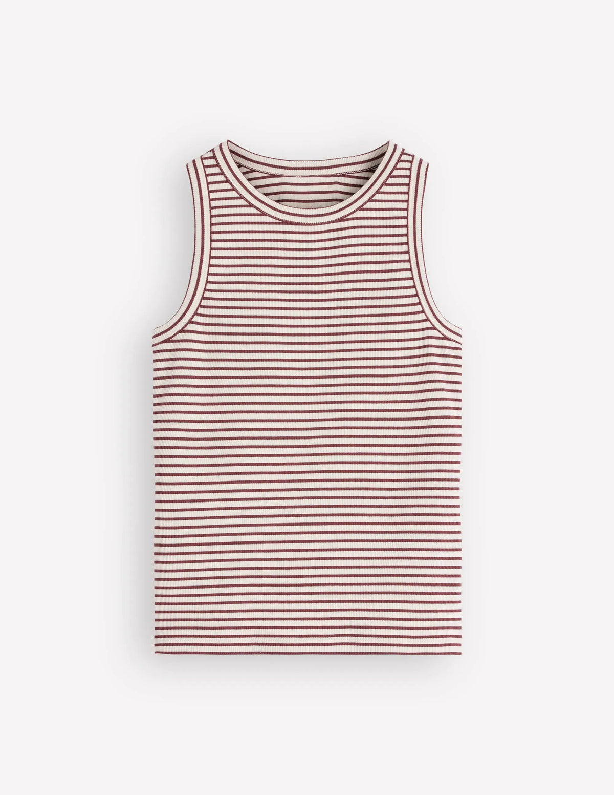 Ribbed Racer Vest-Ivory & Brown Stripe