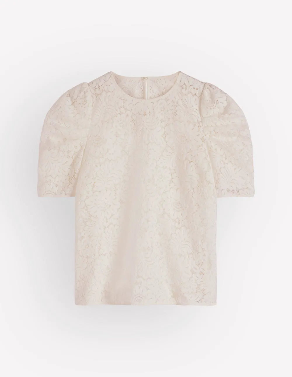 Pleat Sleeve Lace T-shirt-Ivory