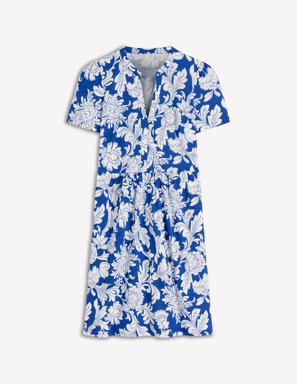 Naomi Short Sleeve Dress-Blue, Botanical Flourish Mono