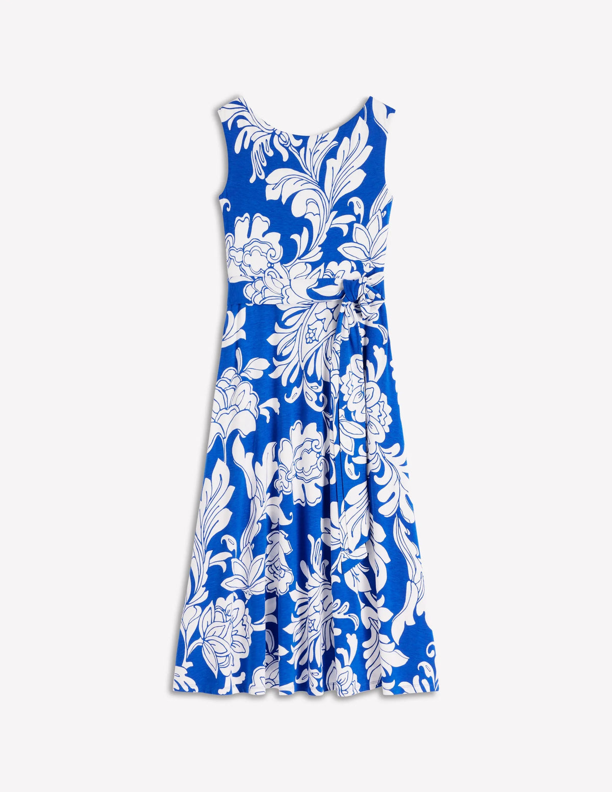 Tamsin Jersey Midi Dress-Blue, Botanical Flourish Mono