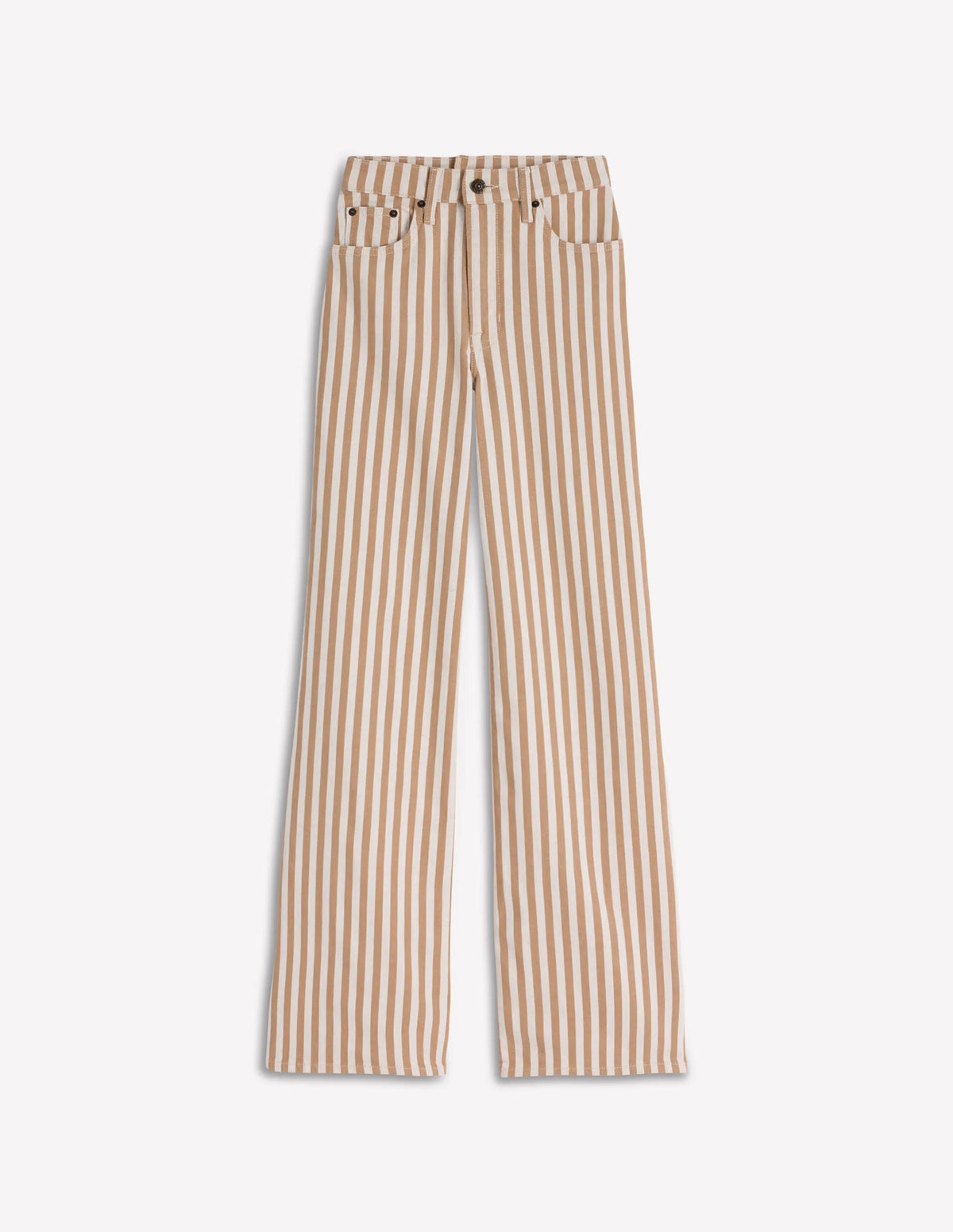 High Rise Wide Leg Jeans-Ecru Tan Stripe