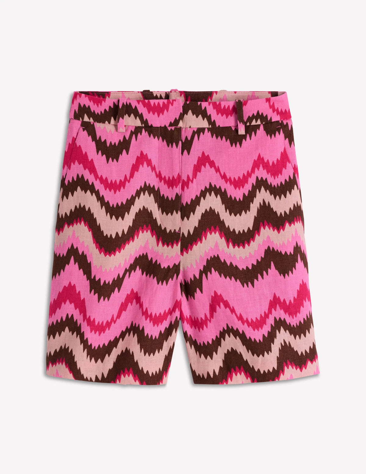 Belgravia Linen Shorts-Pink, Zig Zag Wave