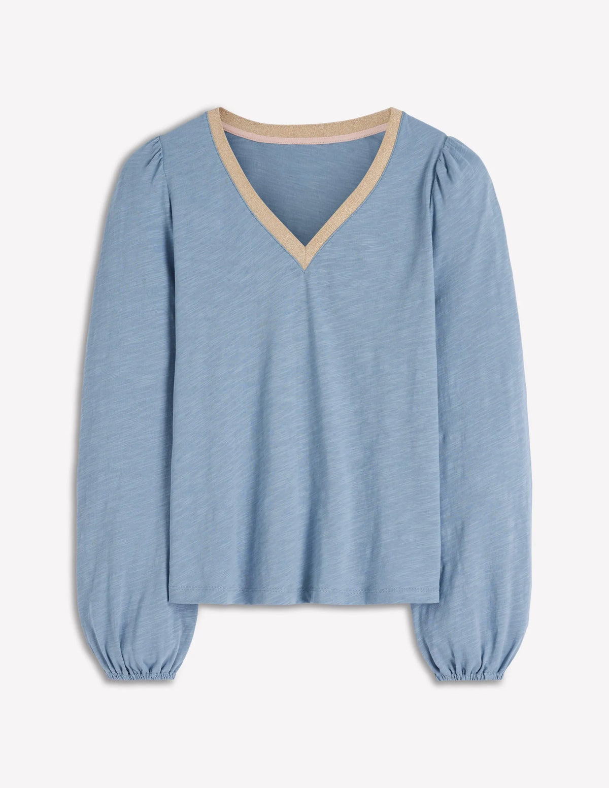 Metallic Trim V-neck Top-French Blue
