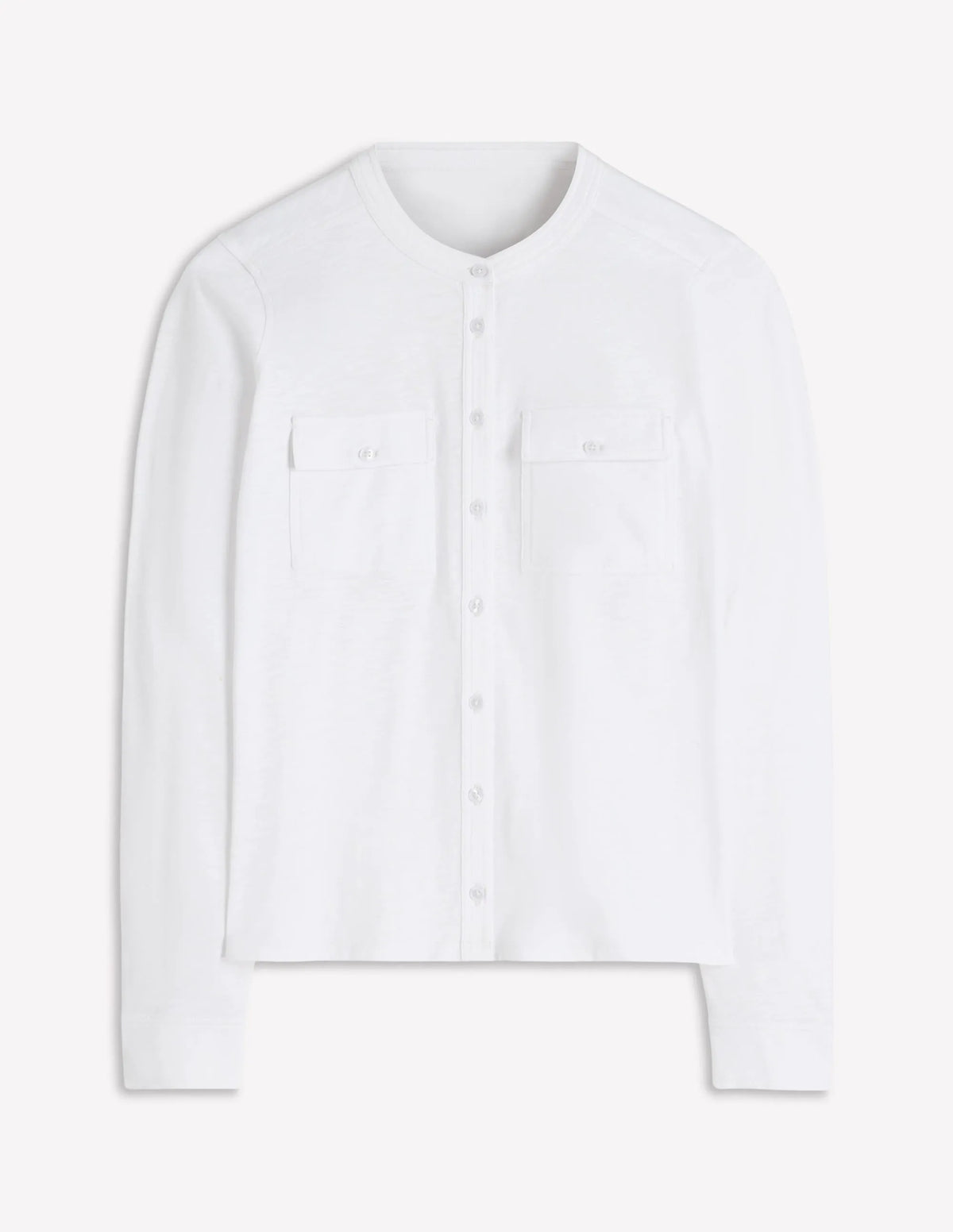 Topstitched Pocket Shirt-White