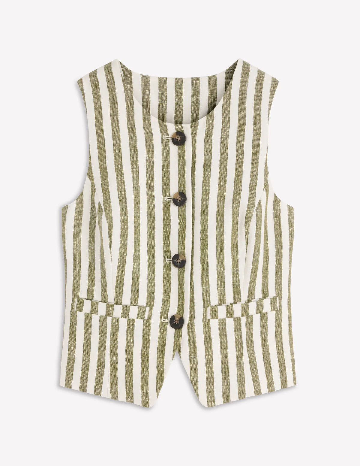 Linen Waistcoat-Olive, Ivory Stripe