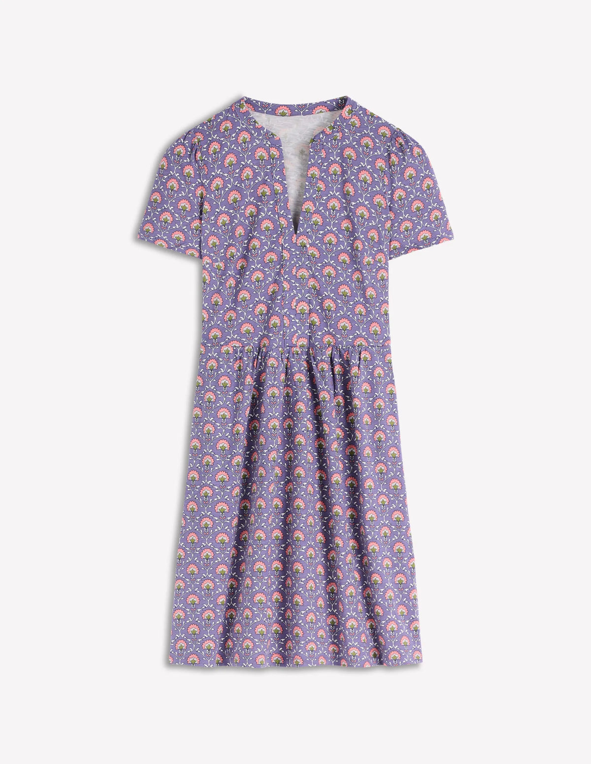 Naomi Short Sleeve Dress-Purple Thistle, Flower Lattice