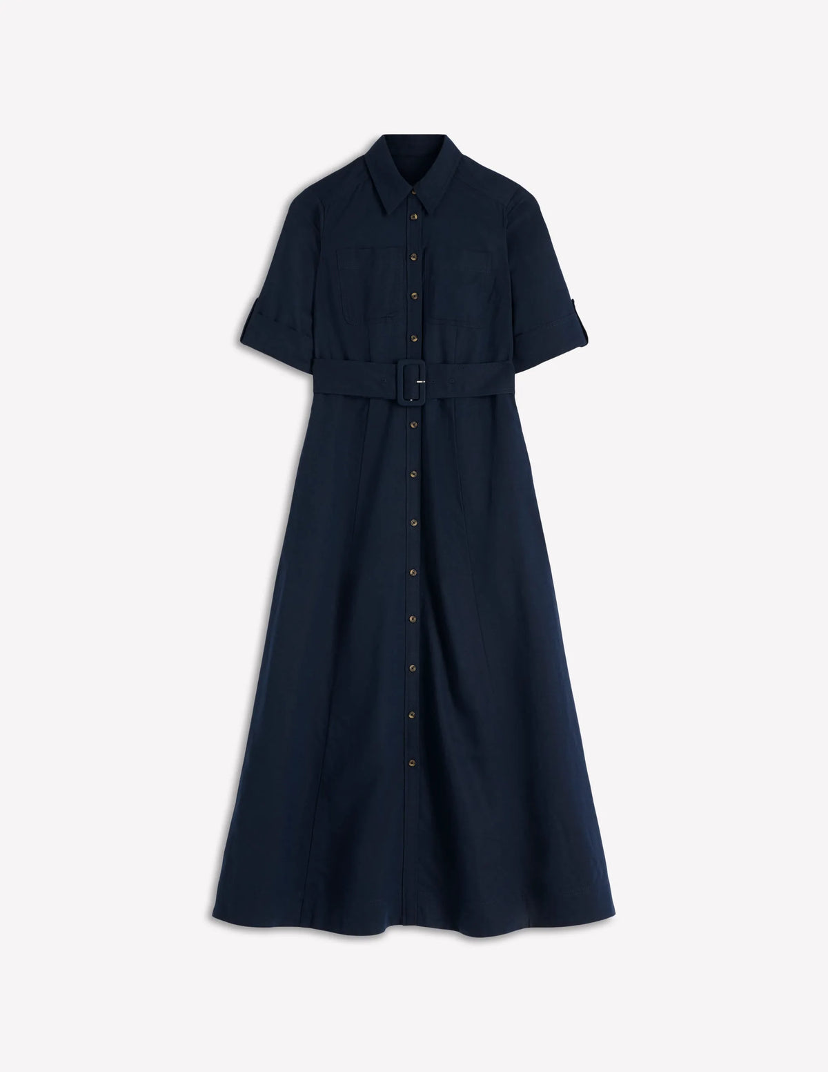 Ora Linen Blend Shirt Dress-Navy