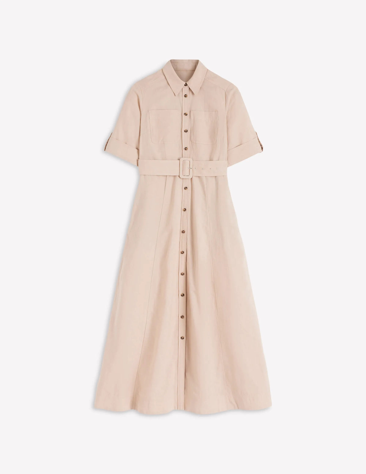 Ora Linen Blend Shirt Dress-Coffee