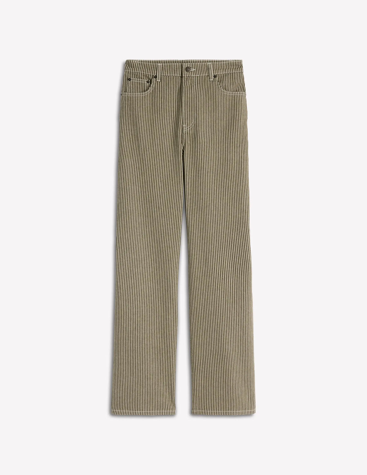 High Rise Column Leg Jeans-Olive Ecru Stripe