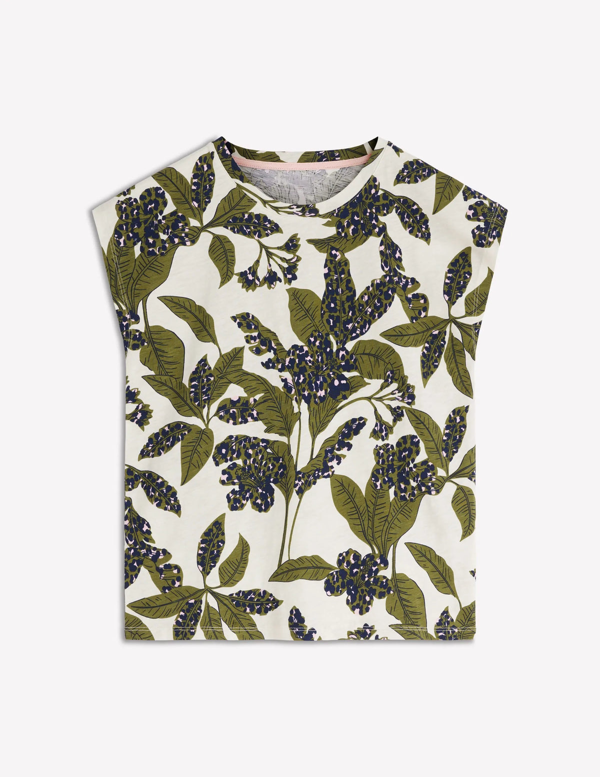 Louisa Cotton Slub T-shirt-Leaf Print