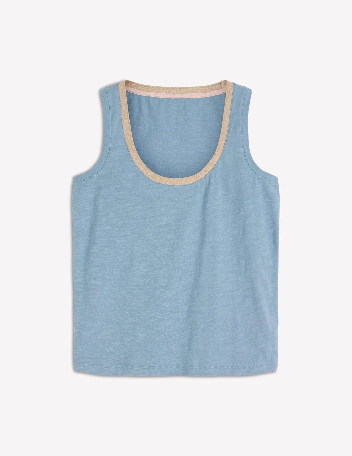 Metallic Trim Scoop Neck Vest-French Blue
