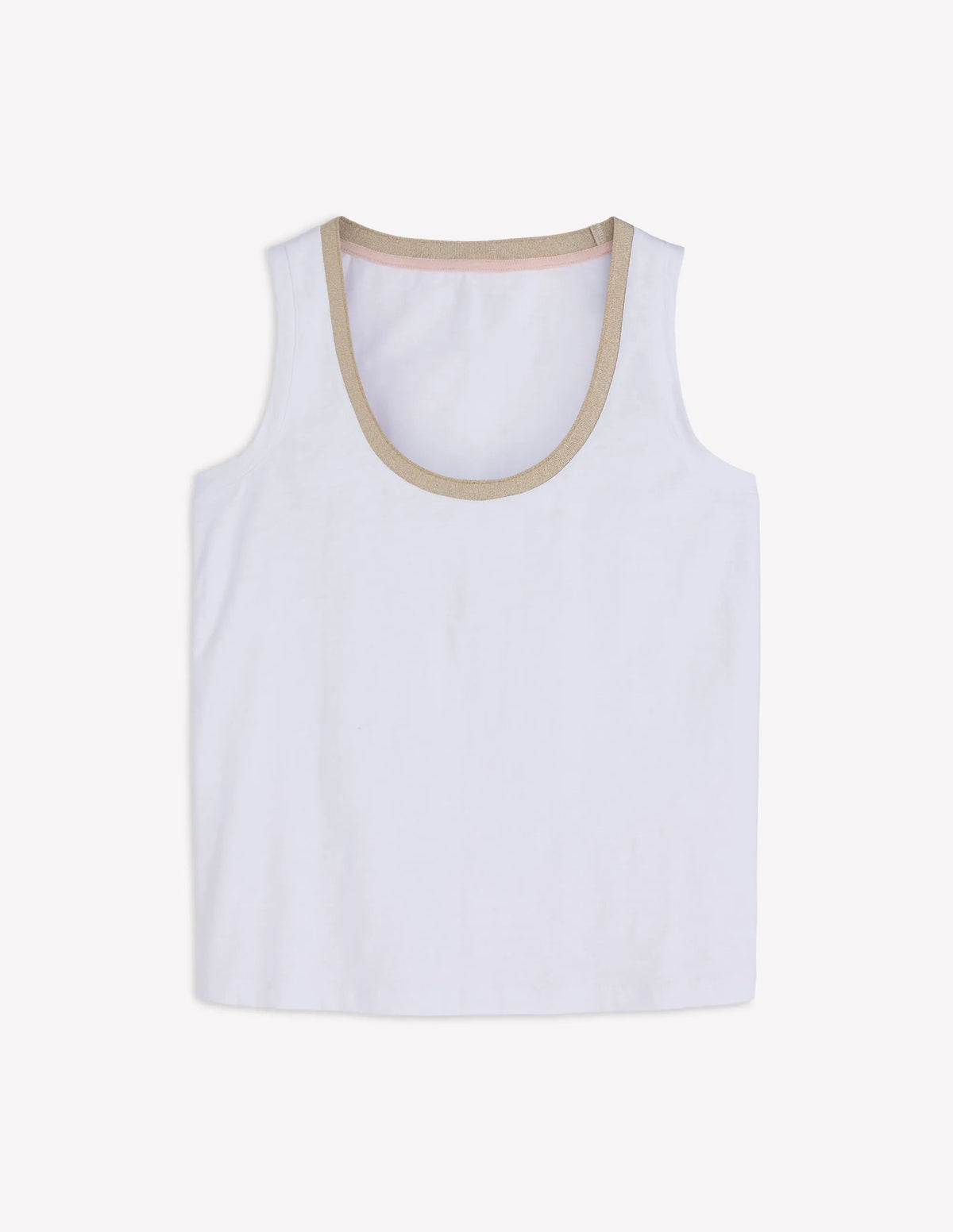 Metallic Trim Scoop Neck Vest-White