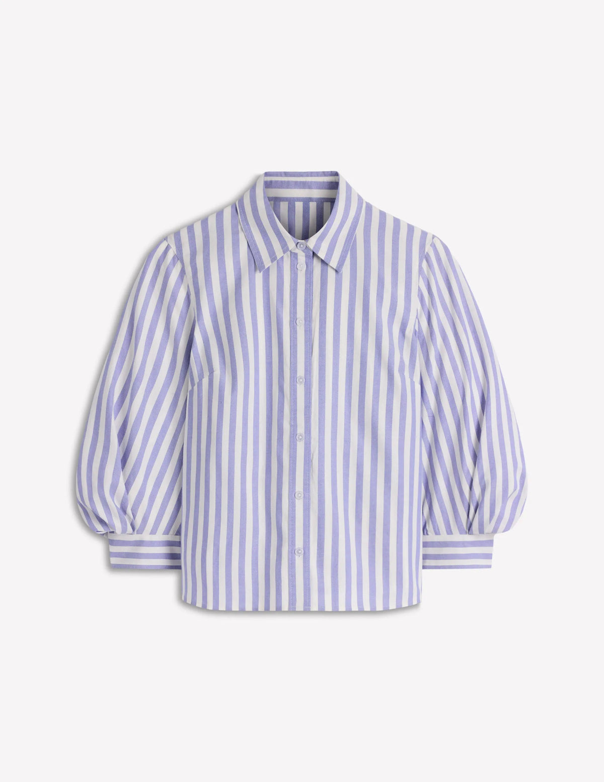 Puff Sleeve Oxford Shirt-Navy, Ivory Stripe