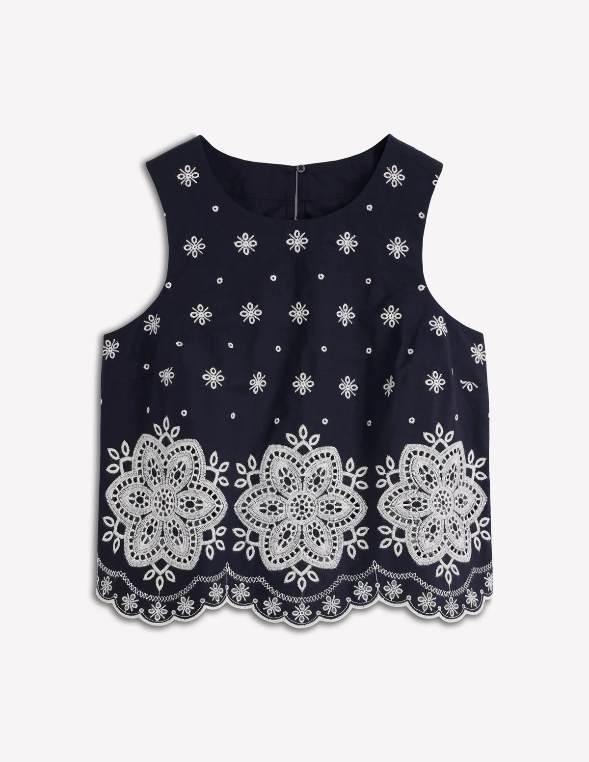 Sofia Broderie Shell Top-Navy