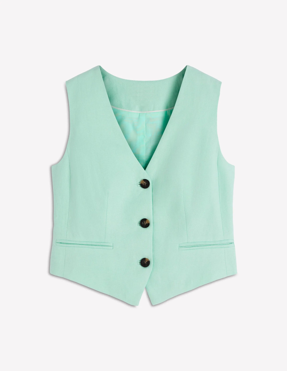 Linen V-Neck Waistcoat-Spearmint